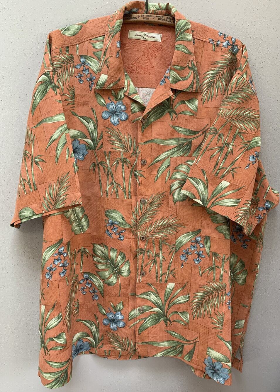 Tommy Bahama 100% Silk Casual Shirt Sz XXL S/S Orange Tropical Floral Vacation